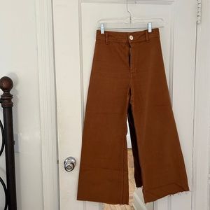 Zara Marine Straight wide legged cropped brown jeans.